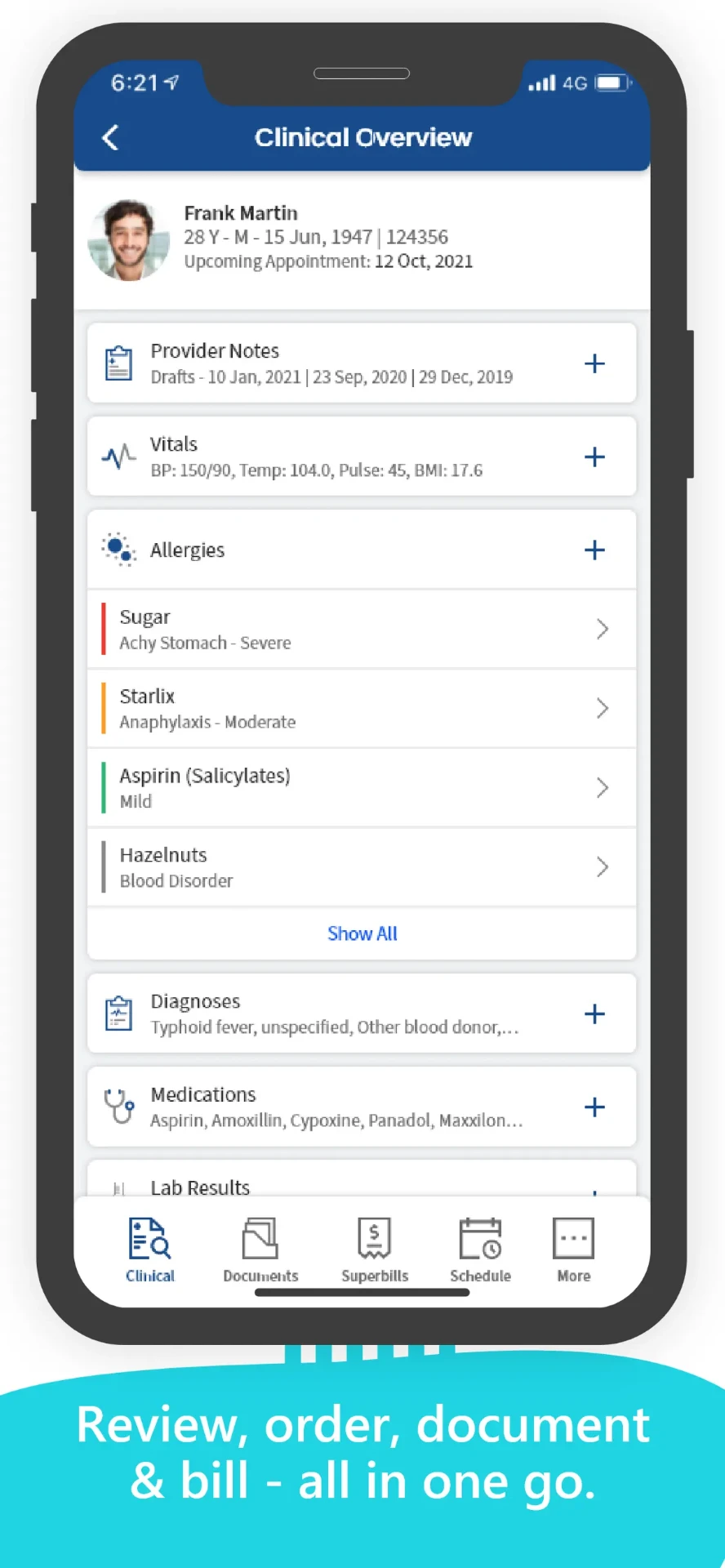 Clinical overview — review, order, document & bill