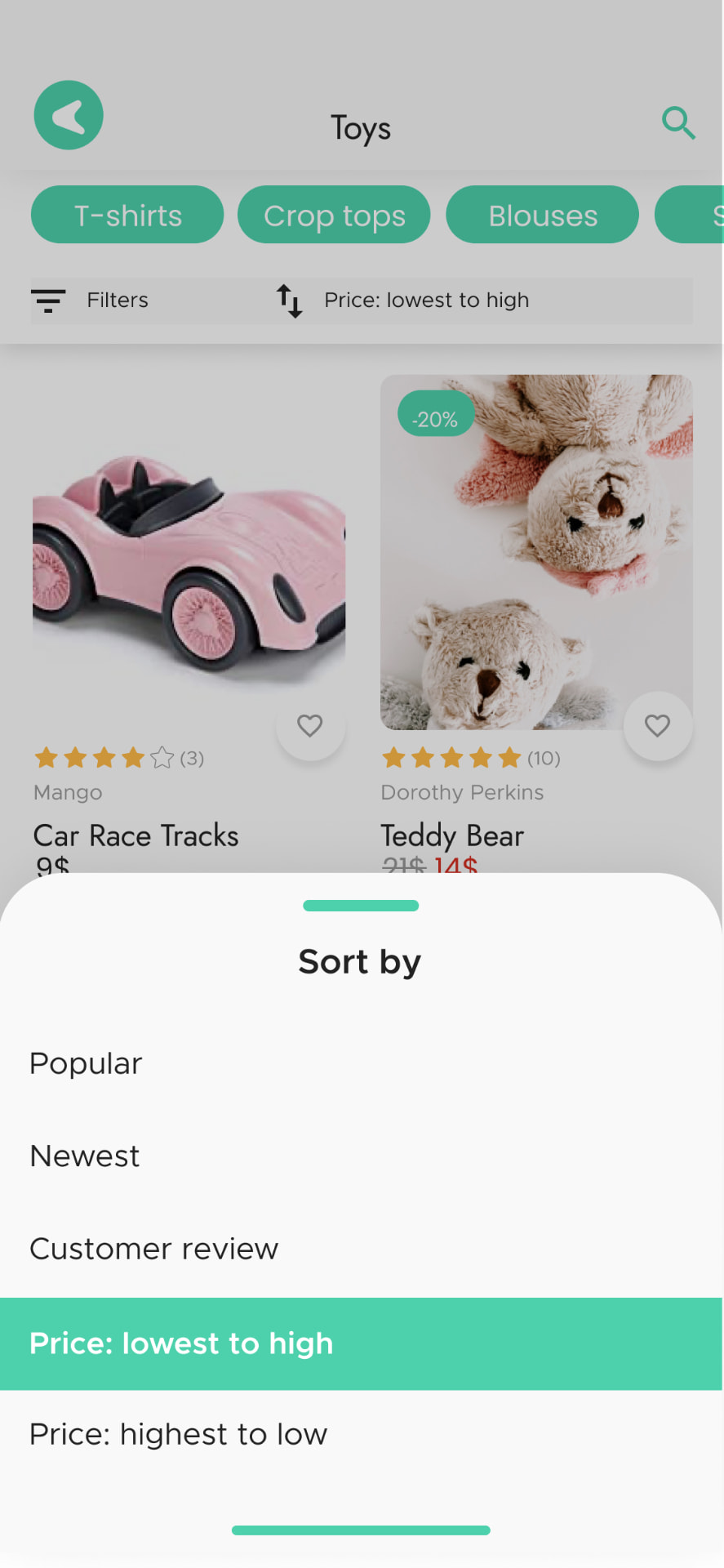 Filters and sort sheet
