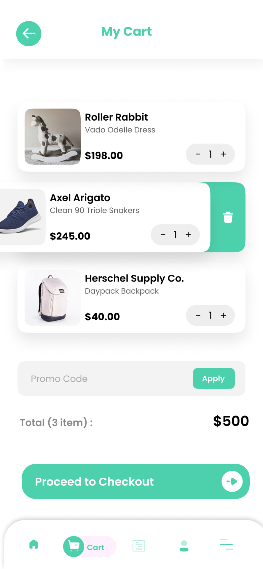 Cart, promo codes and checkout