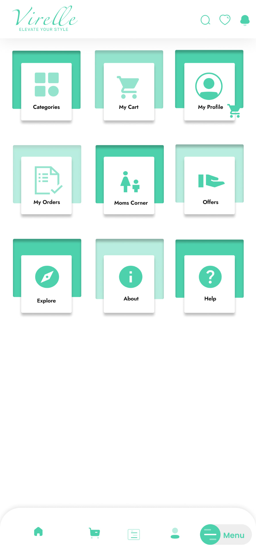 Menu grid — shortcuts across the app